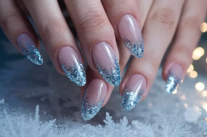 Twinkling Frosted Tip Nails